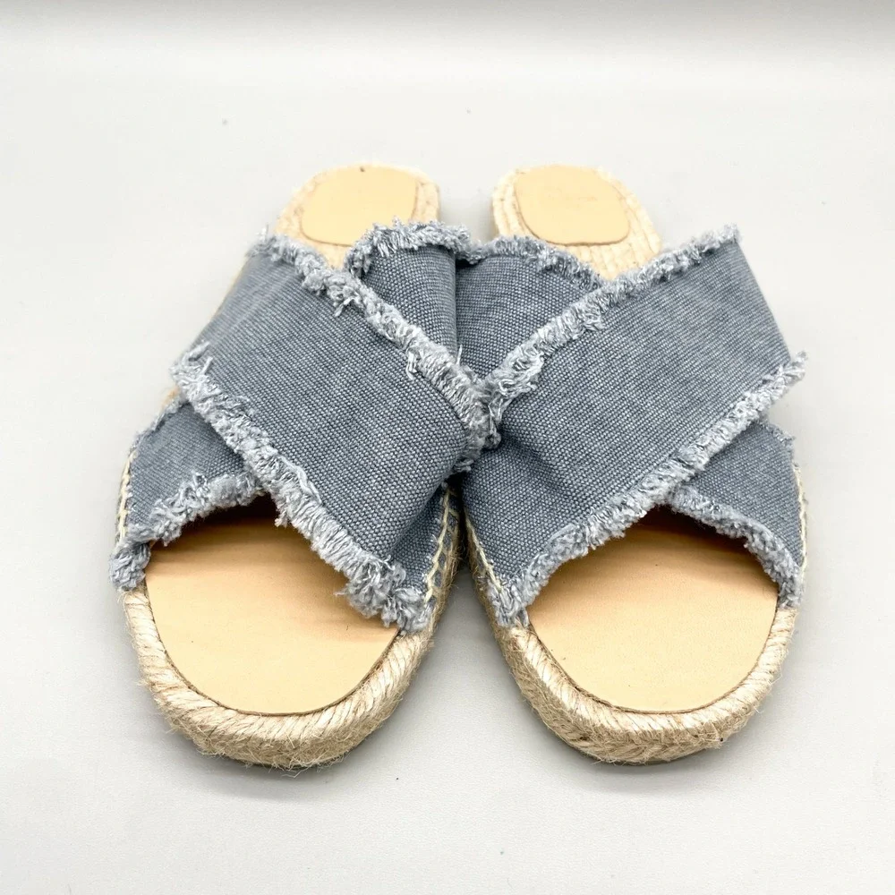 Castaner Womens 41 10 Palmera Espadrille Slide Sandals Blue Canvas Frayed Boho